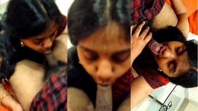 South Indian lady’s Indian blowjob makes the guy cum