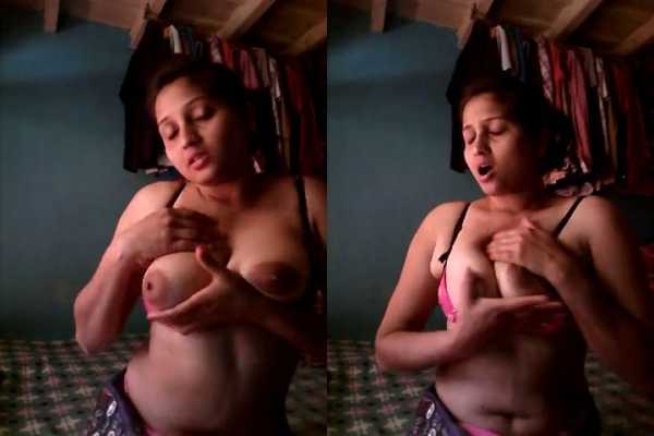Horny Desi Girl Pressing her big boobs