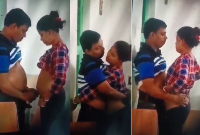 Working couple’s sex mms of fucking on the office balcony