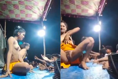 Dehati men enjoy the stage dancers’ nude dance on the stage