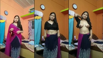 Desi Cute Shy Girl In Saree Showing Boobs By Removing Blouse XXX