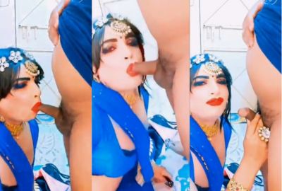 Shemale in saree sucks a dick in Indian gay porn