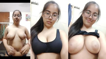 Desi Glasses Horny Girl Licking Boobs XXX In Bedroom Hot