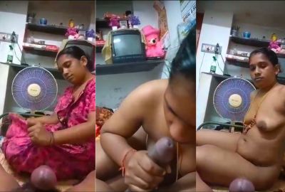 Wife gives a Telugu blowjob to her husband on the bed